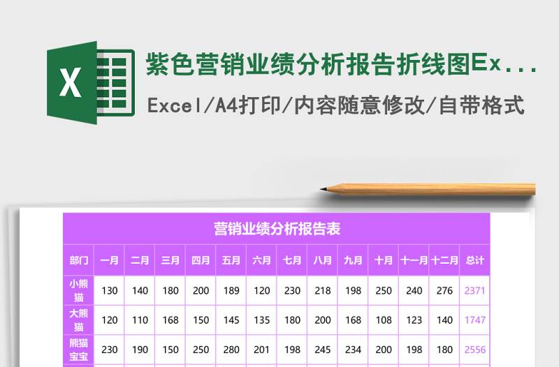 紫色营销业绩分析报告折线图Excel模板