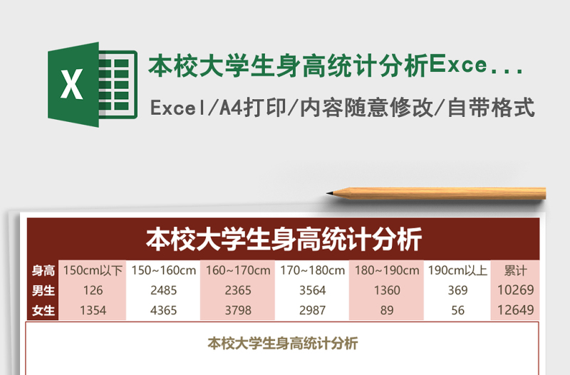 2025本校大学生身高统计分析Excel模板