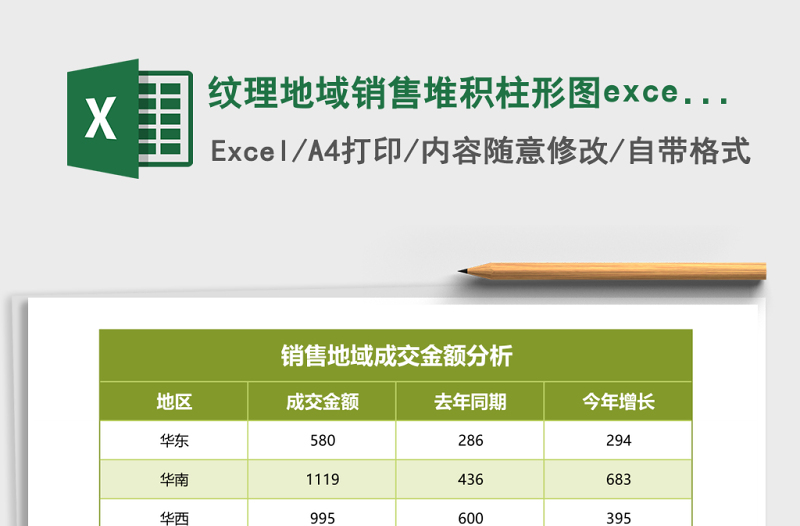2025纹理地域销售堆积柱形图excel模板
