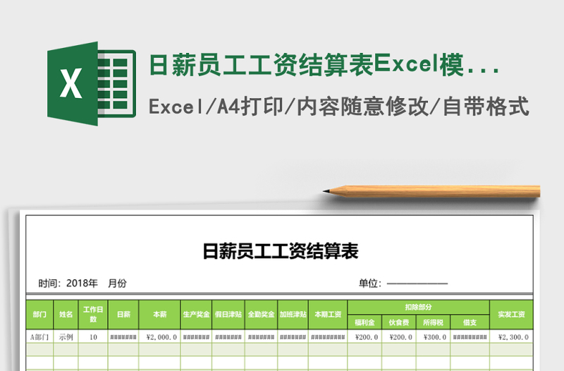 2025日薪员工工资结算表Excel模板