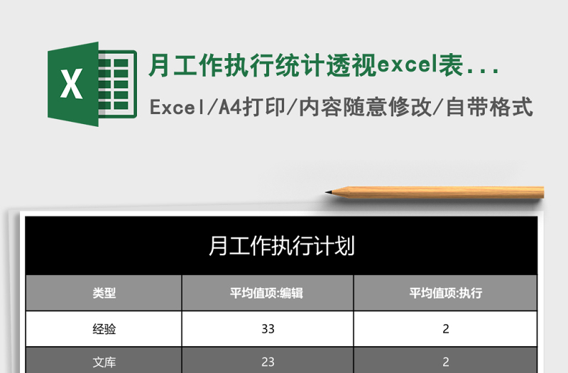 月工作执行统计透视excel表模板