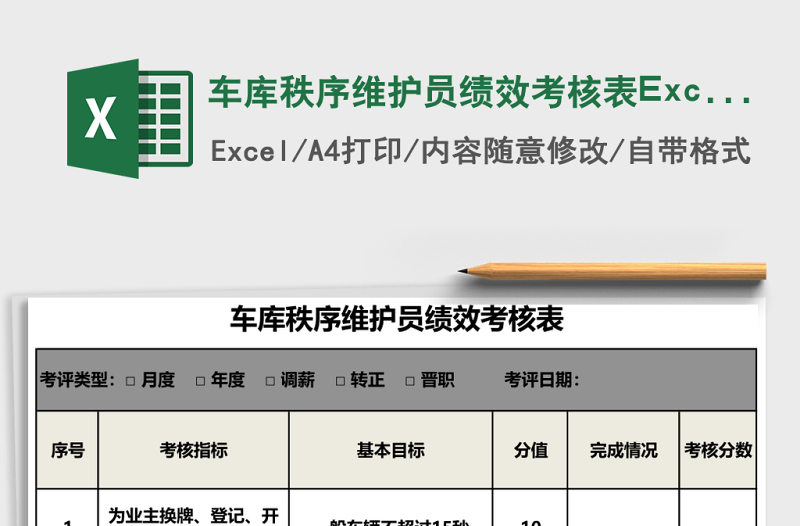 2025车库秩序维护员绩效考核表Excel表格