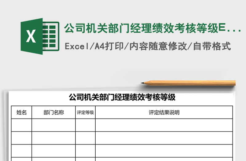 2025公司机关部门经理绩效考核等级Excel表格