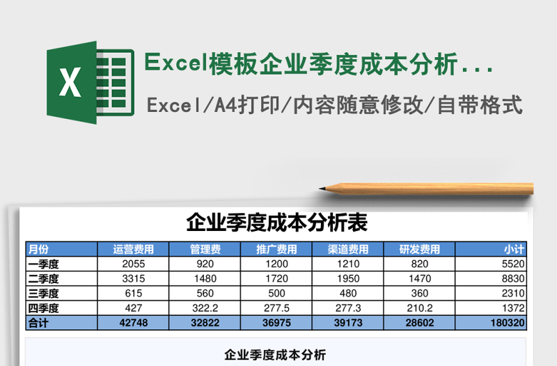excel表格下载企业季度成本分析表