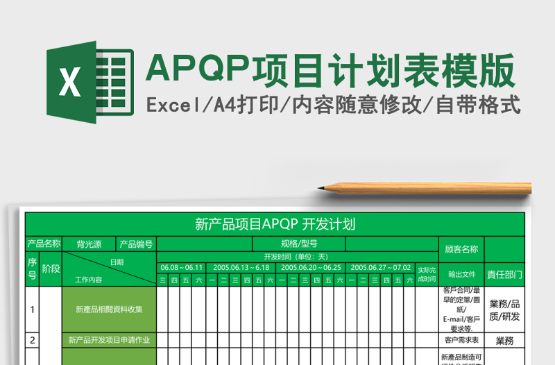APQP项目计划表模版