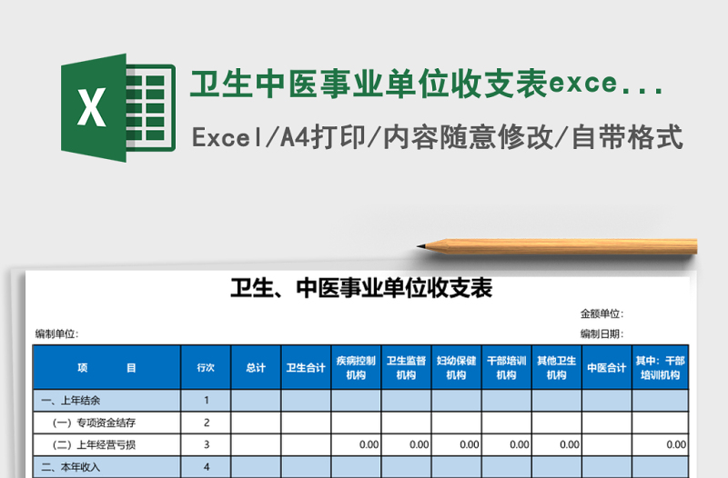 卫生中医事业单位收支表excel表格