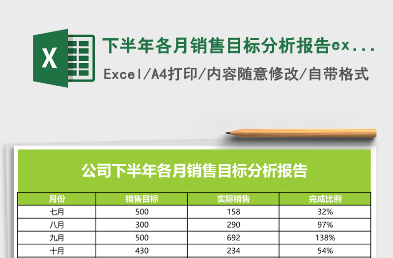 下半年各月销售目标分析报告excel表格下载表格