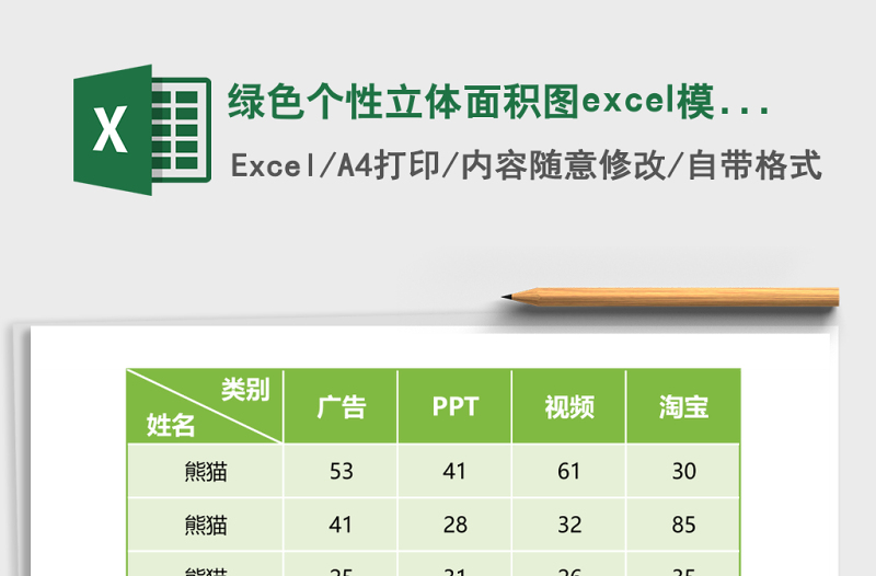 2025绿色个性立体面积图excel模板