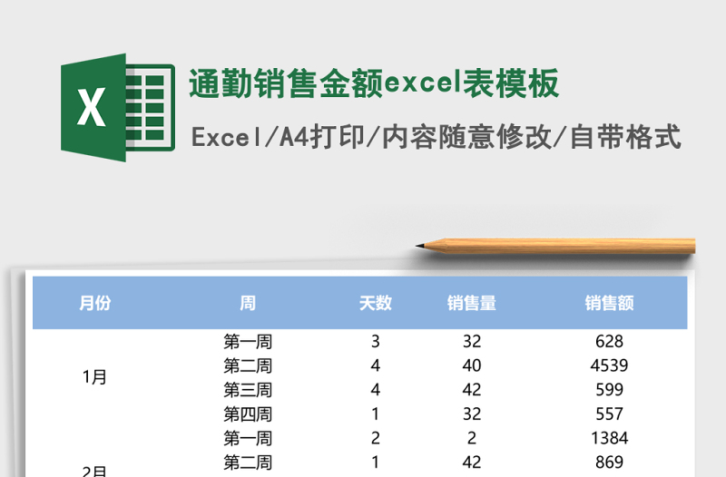 通勤销售金额excel表模板