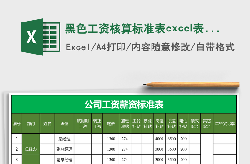 2025黑色工资核算标准表excel表模板