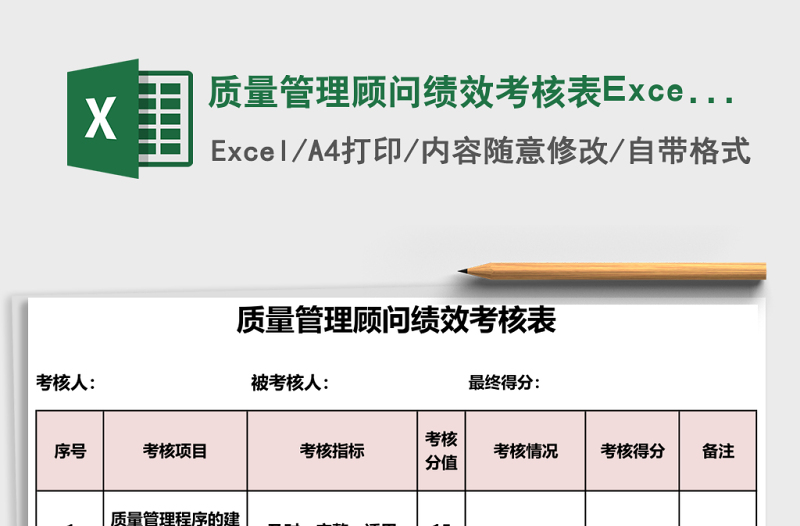 2025质量管理顾问绩效考核表Excel表格