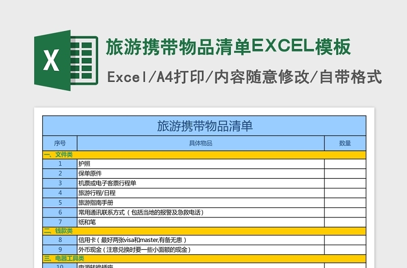 旅游携带物品清单免费下载