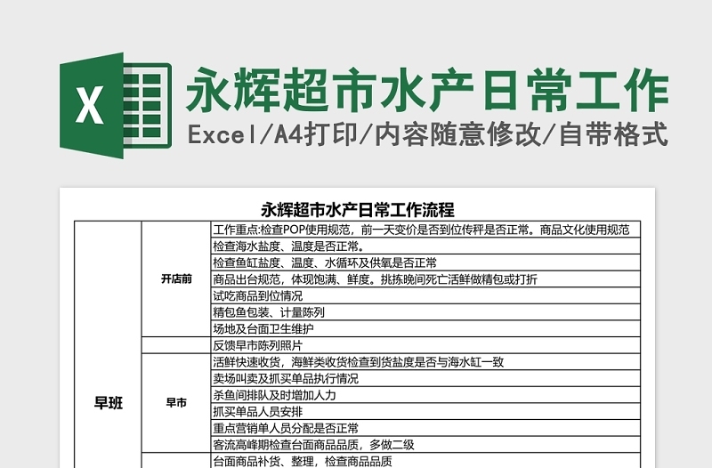 2025永辉超市水产日常工作表