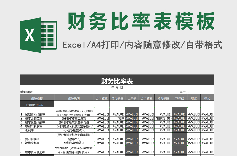 财务比率表模板excel表模板