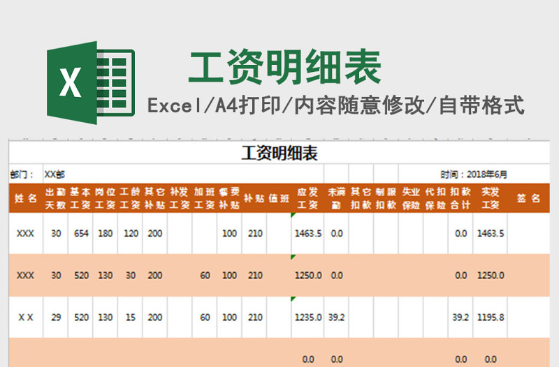 2025粉色工资明细表excel模板