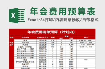 通用年会预算安排清单Excel表模版