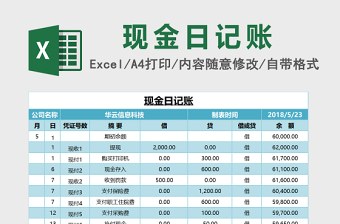 2018现金日记账excel表格下载