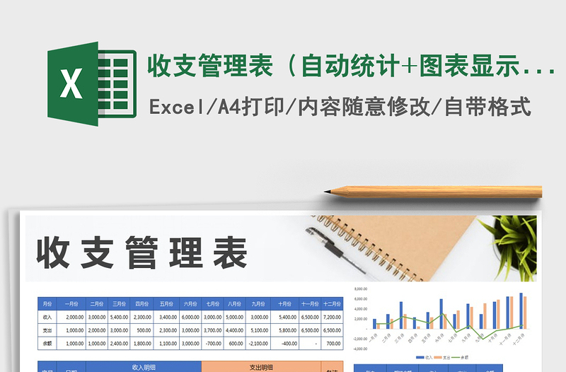 2025年收支管理表（自动统计+图表显示）
