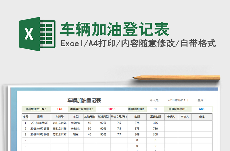 2024年车辆加油登记表excel表格