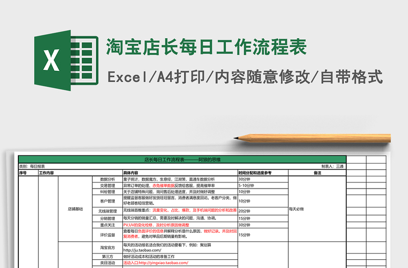 淘宝店长每日工作流程表
