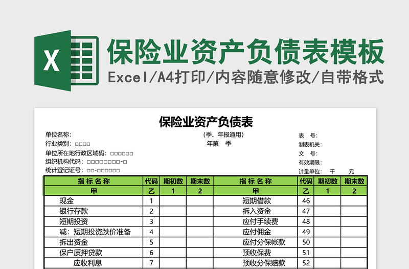 2025保险业资产负债表excel表格模板