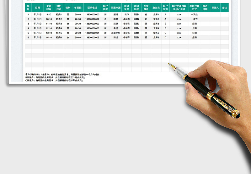2025汽车销售客户意向登记表免费下载