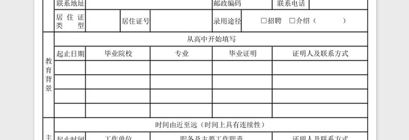 通用在职人员信息登记表EXCEL表模板