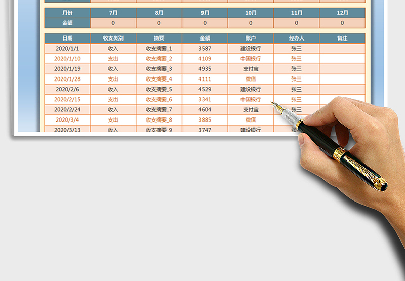 2025年财务收支记账表-月度统计汇总