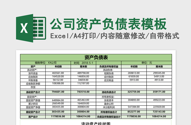 公司资产负债表excel模板