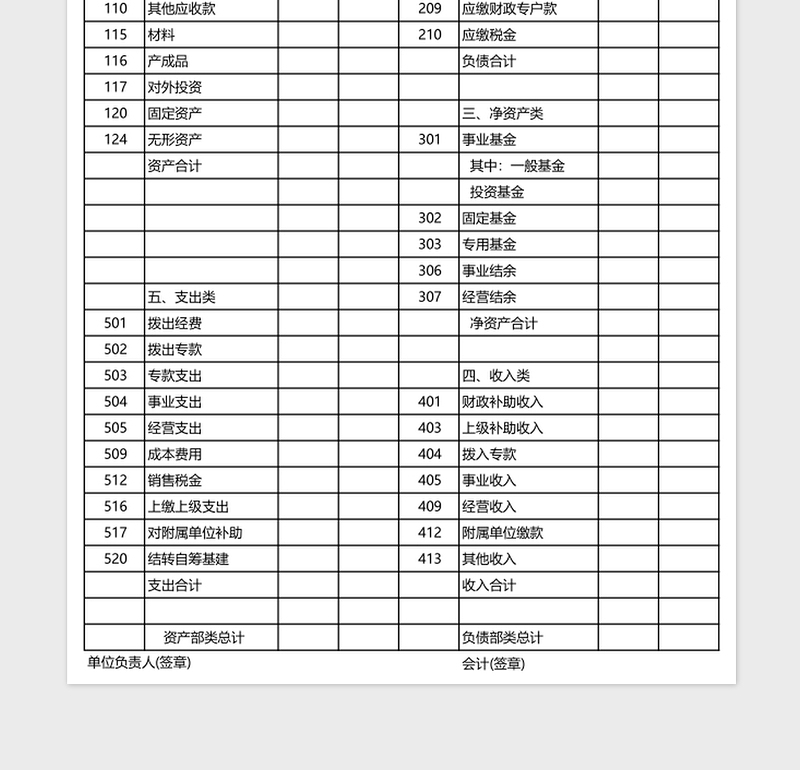 事业单位资产负债表excel表格下载