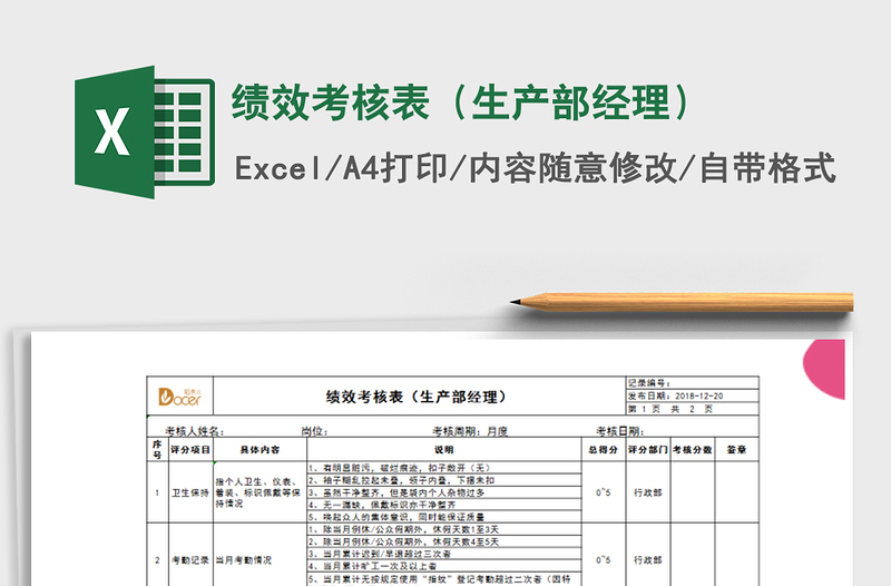 2025年绩效考核表（生产部经理）