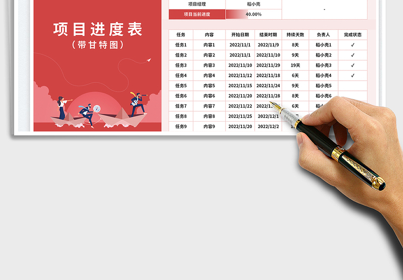 2025带日历项目进度表（带甘特图）免费下载