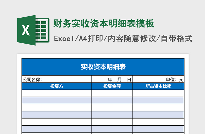 财务实收资本明细表excel表格模板