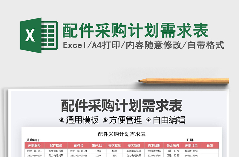 2025配件采购计划需求表免费下载