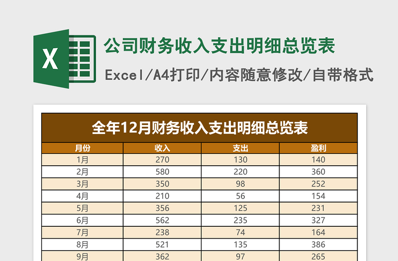 公司财务收入支出明细总览表excel表格下载