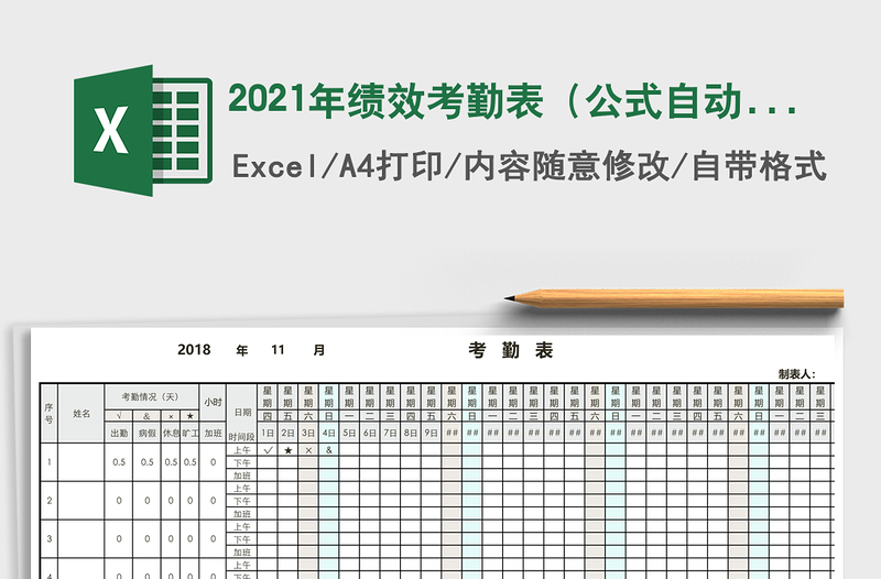 2025年绩效考勤表（公式自动计算）