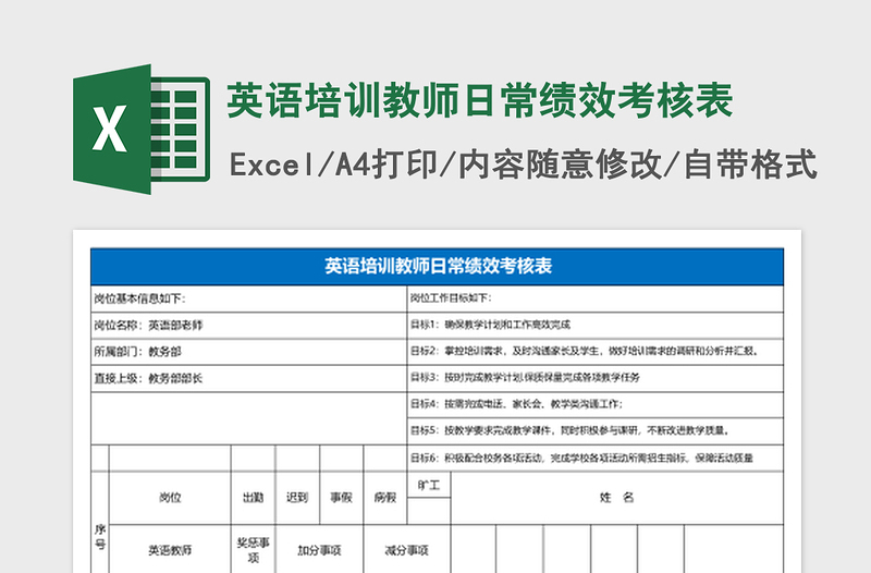 英语培训教师日常绩效考核表