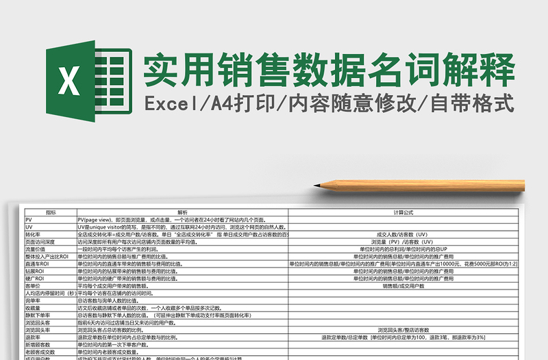 实用销售数据名词解释