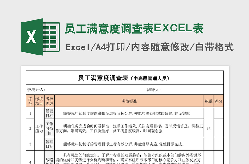 精选员工满意度调查表EXCEL表