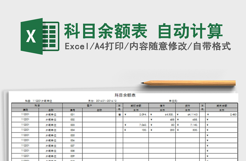 2024年科目余额表 自动计算免费下载