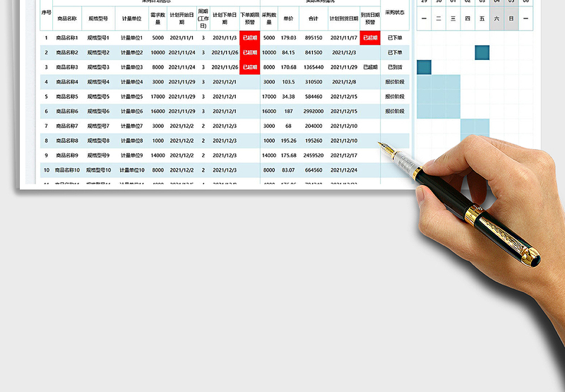 2024采购计划管理甘特图表exce表格