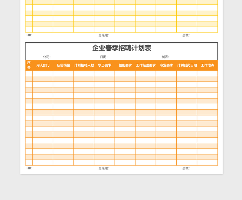 2025企业春季招聘计划表格excel表格模板