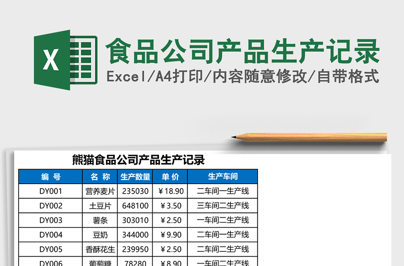 2025食品公司产品生产记录Excel模板