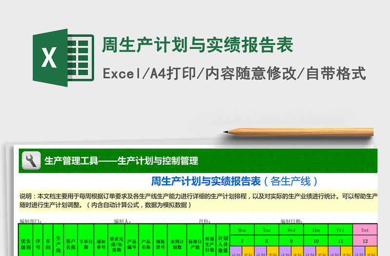 2025年周生产计划与实绩报告表