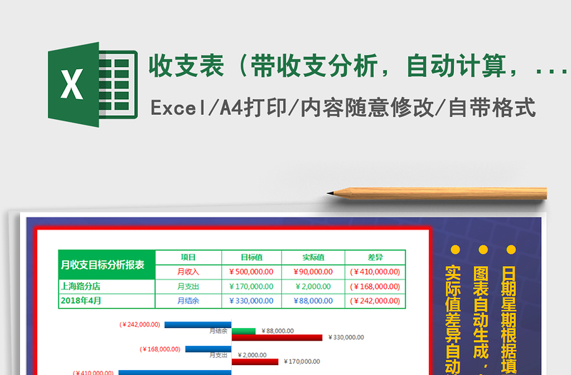 2025年收支表（带收支分析，自动计算，带图表，可打印）