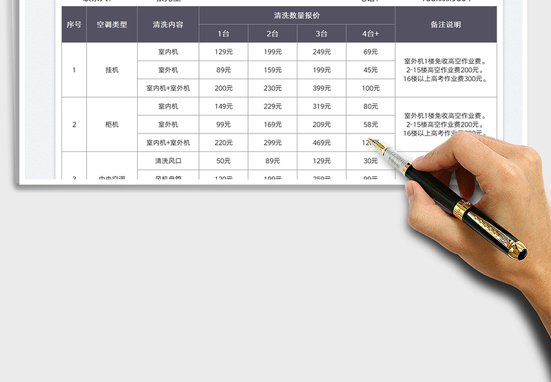 2025空调清洗收费报价表免费下载