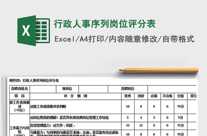 2025年行政人事序列岗位评分表