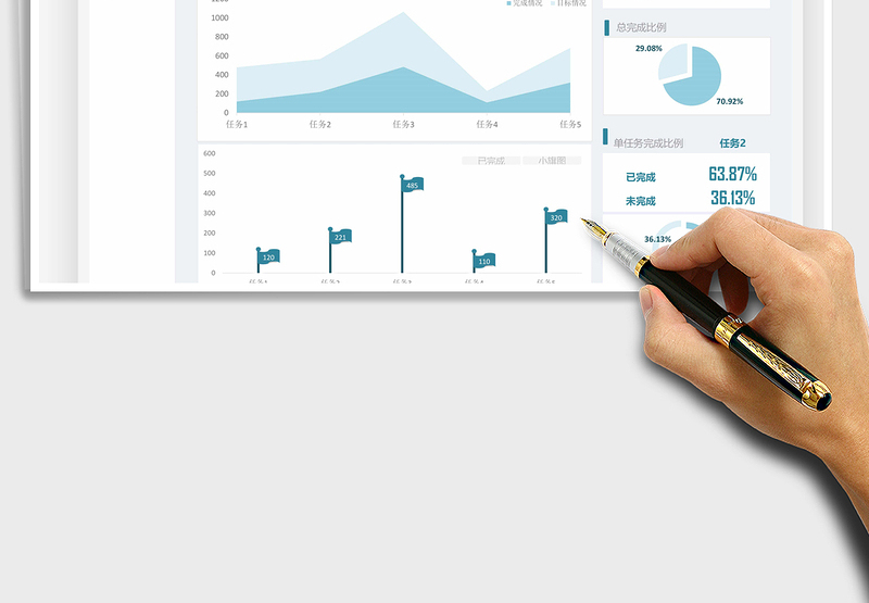 2024任务完成量可视化分析图表exce表格免费下载