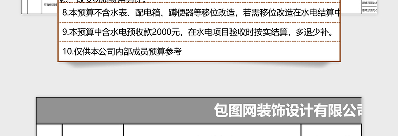 公司装修预算excel表格下载