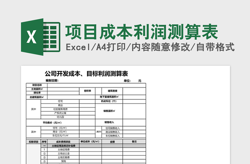 2025项目成本利润测算表